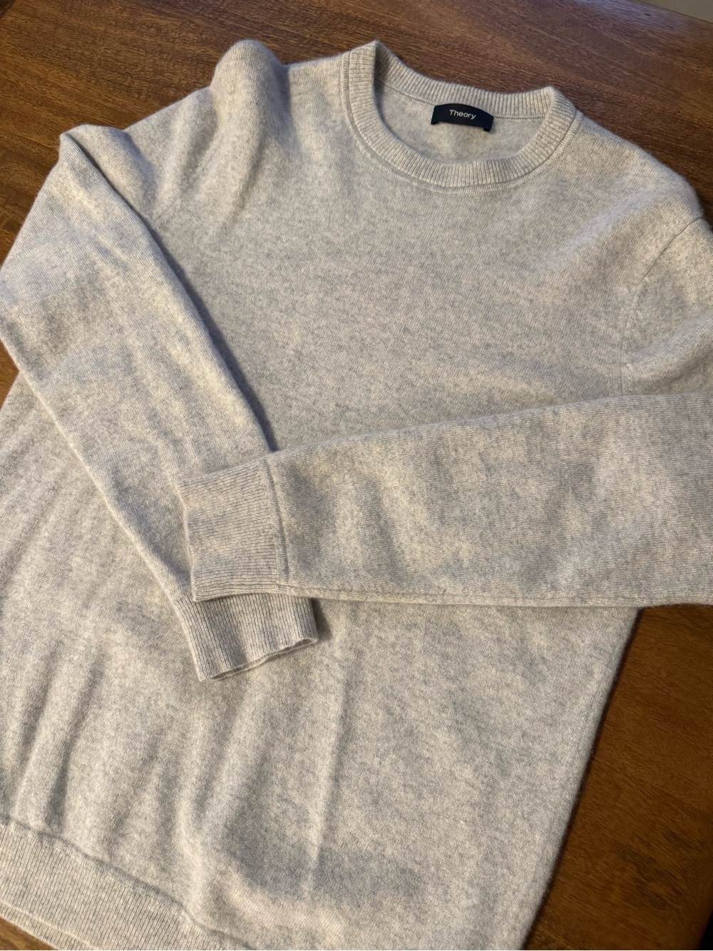 Theory Men Cashmere Crewneck Sweater in Heather Light Gray - Picture 3 of 3